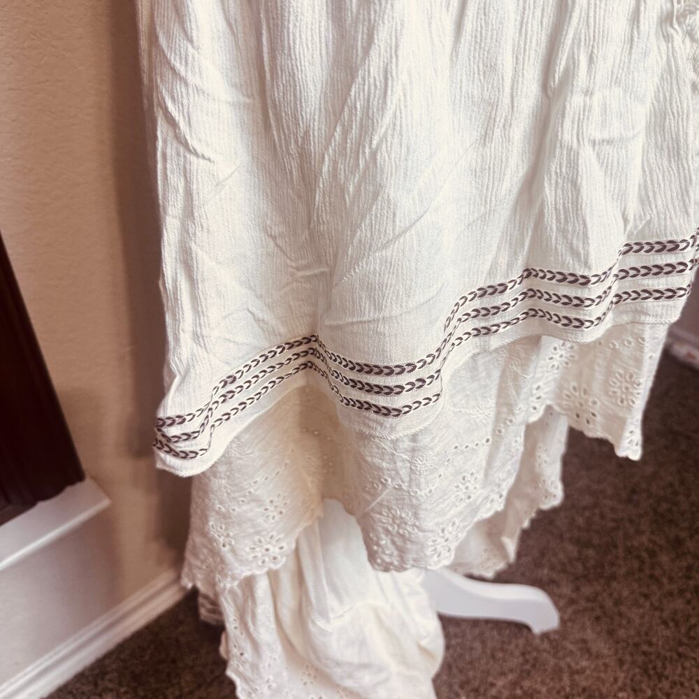 Boho Gypsy Skirt Ivory Ruffle High Low lace trim corset waist lace up sz M - Picture 5 of 9